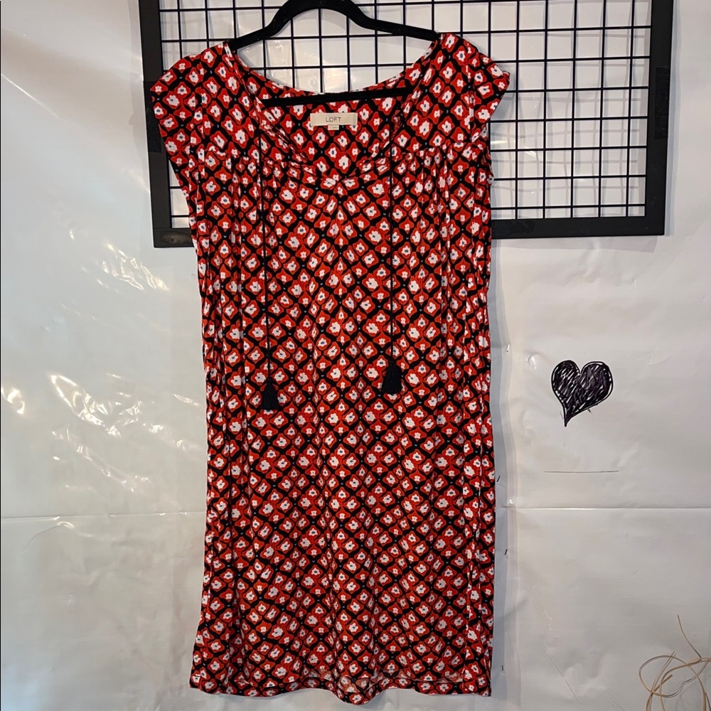 LOFT Patterned Midi Dress with tassels